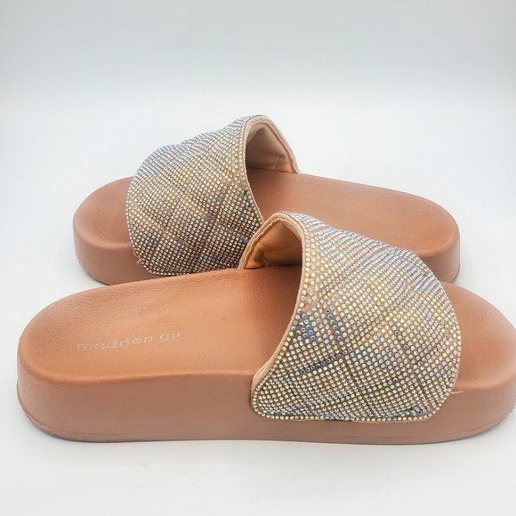 MADDEN GIRL Women Pink Rhinestone Quilted Round Toe platform slip on slide 8 - Picture 7 of 8